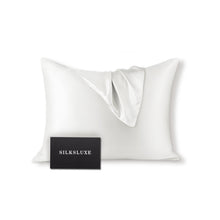 Load image into Gallery viewer, white silk pillowcase with SILKSLUXE box
