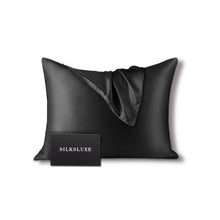 Load image into Gallery viewer, black silk pillowcase with SILKSLUXE box
