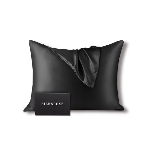 black silk pillowcase with SILKSLUXE box